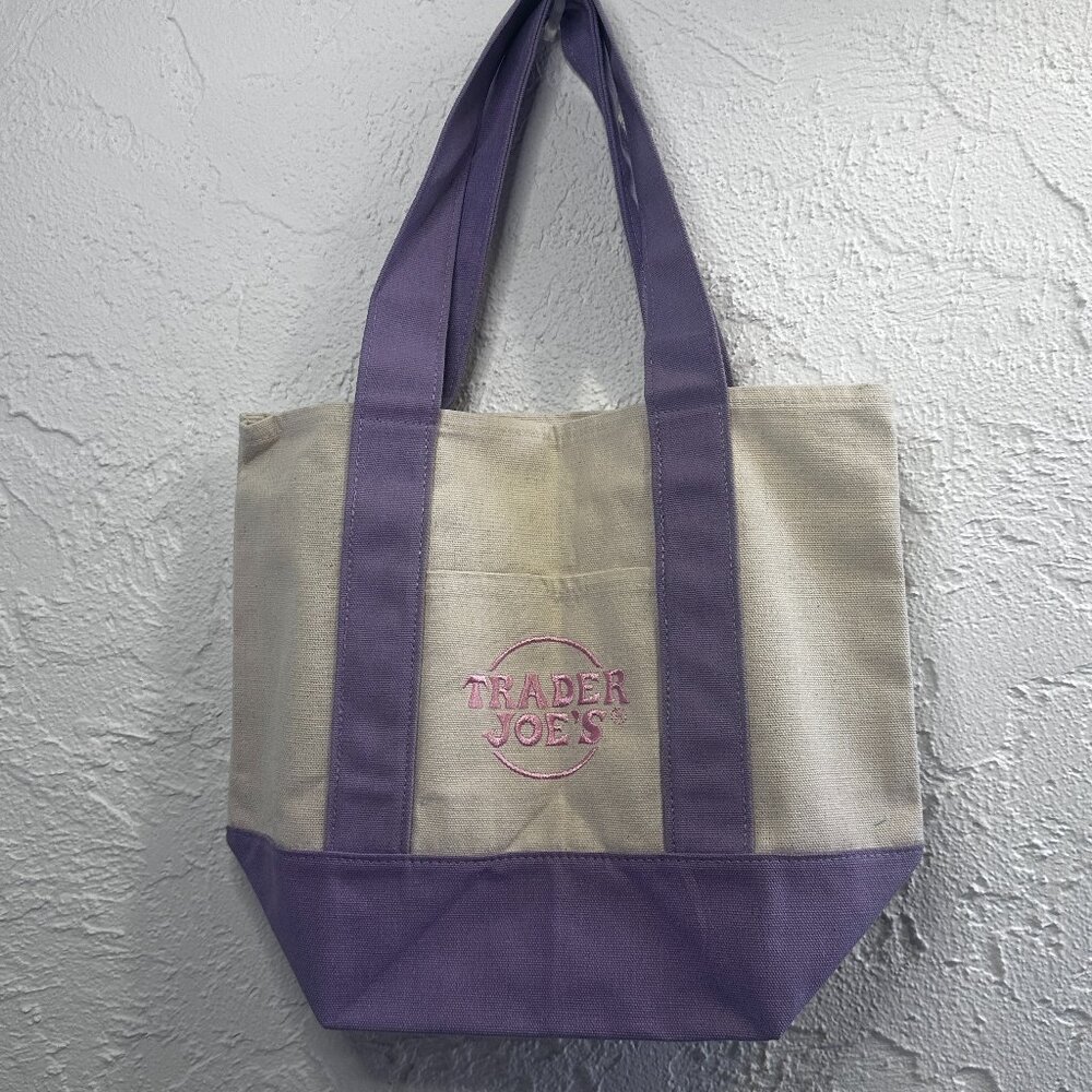 💜🐰 Trader Joe’s Mini Pastel Canvas Tote – Easter Color Lavender Bag – NEW with - Picture 3 of 6